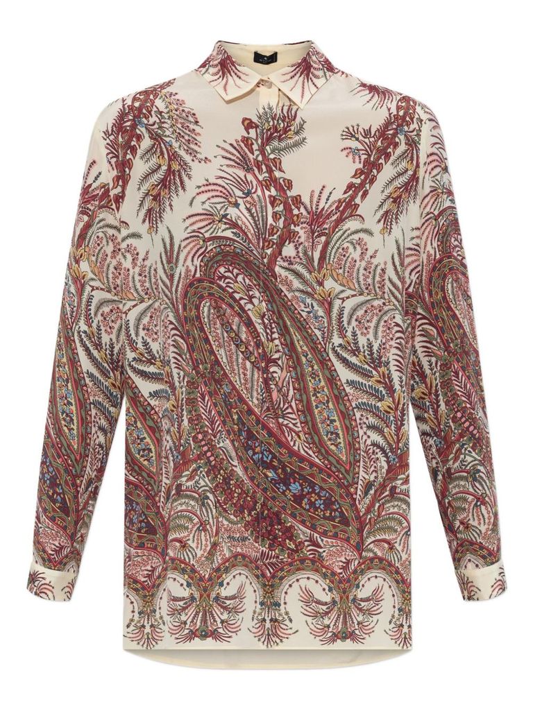 Etro Paisley Print Silk Shirt With Collared Neck In Brown