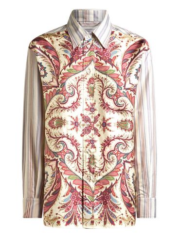 ETRO - Camicia over in cotone a righe con stampa