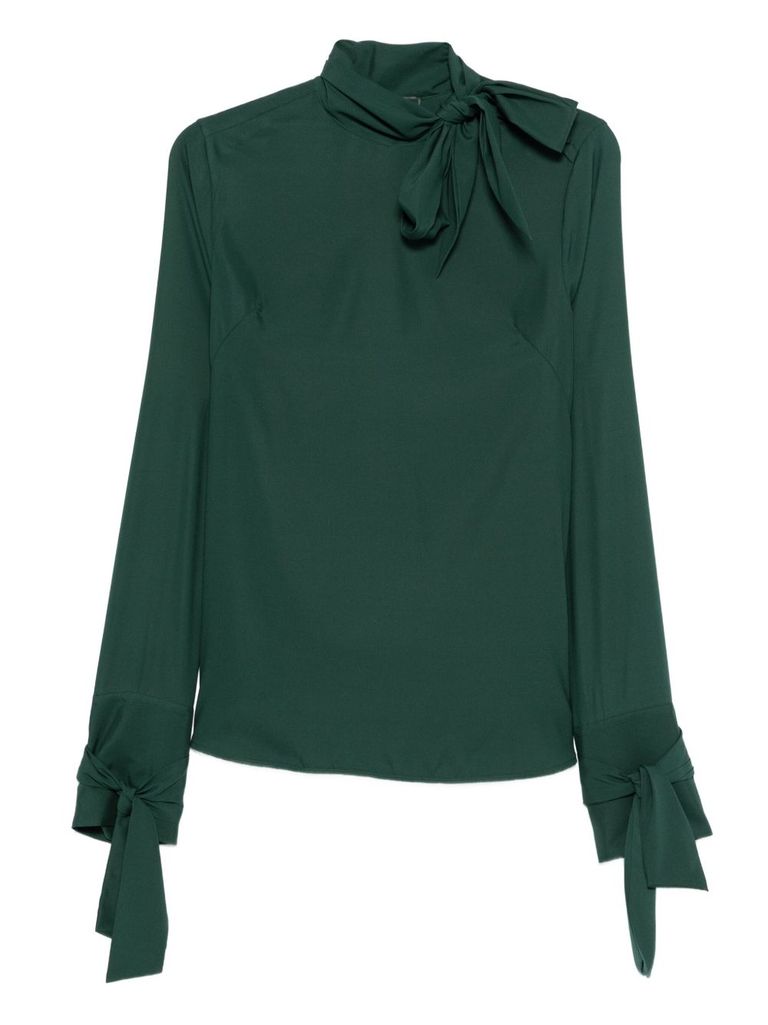 Ermanno Scervino Tie-neck Long-sleeve Blouse In Green