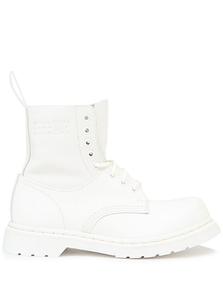 Mm6 Maison Margiela 1460 Lace-up Ankle Boots In White Leather In White