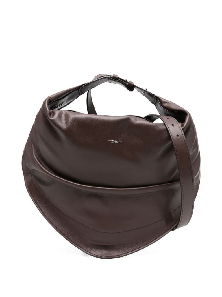 Federico Cina Shoulder Bag In Smooth Calfskin Leather In Brown