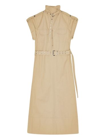 GANNI - Abito midi chemisier in cotone misto lino beige