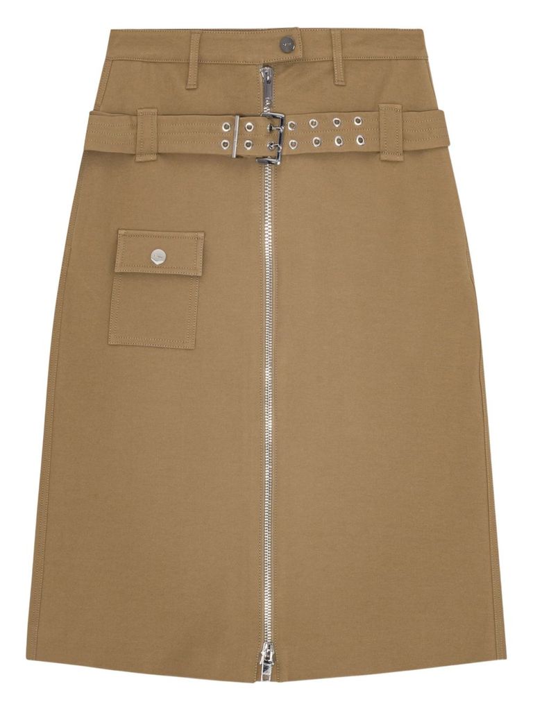 Ganni Camel-colored Cotton Utilitarian Midi Skirt In Brown