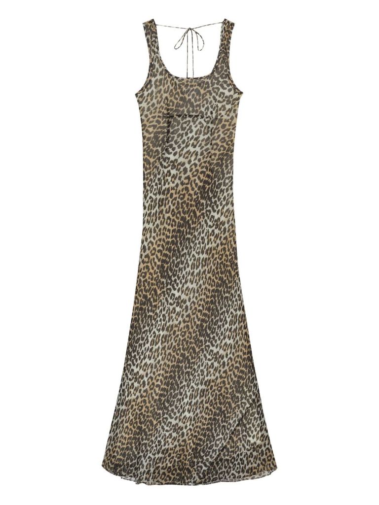 Ganni Animal Print Scoop Neckline Floor-length Dress In Animal Print