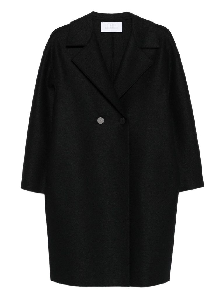 Harris Wharf London Black Double-breasted Coat With Dropped Shoulders In Wool Woman In Black