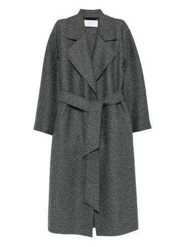 HARRIS WHARF LONDON - Cappotto in lana vergine grigio con cintura in vita
