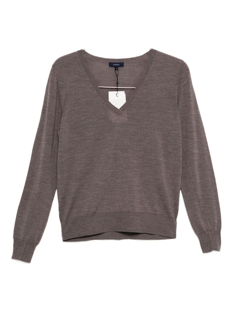 Soeur V-neck Merino Wool Sweater With Seam Detail In Gray