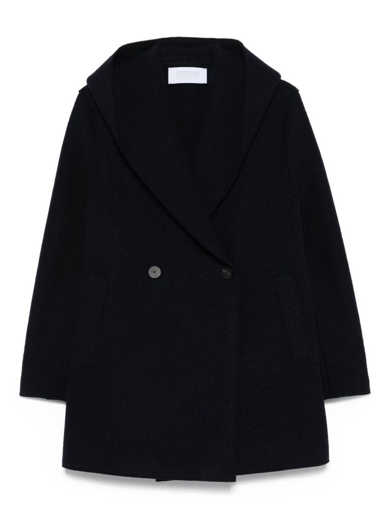Harris Wharf London Boxy Blue Giacconi Coat With Oversized Collar In Black