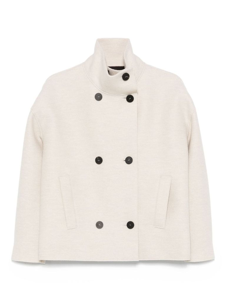 Harris Wharf London Beige Short Coat With High Neck And Dropped Shoulders In Neutral