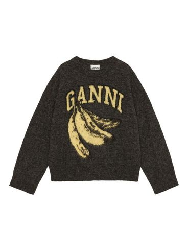 GANNI - Gray sweater with banana graphic