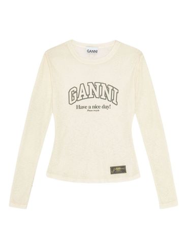 GANNI - Semi-transparent long-sleeved T-shirt with logo