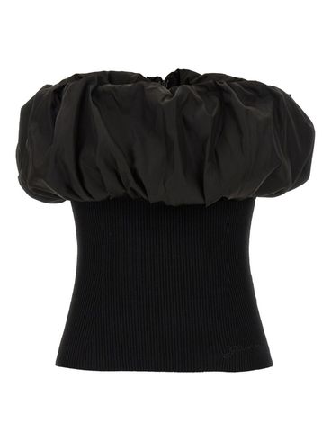 GANNI - Black ribbed knit top with off-shoulder design