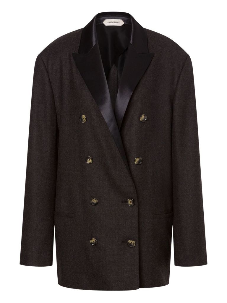 Alberta Ferretti Longline Structured Satin Button Suit In Gray