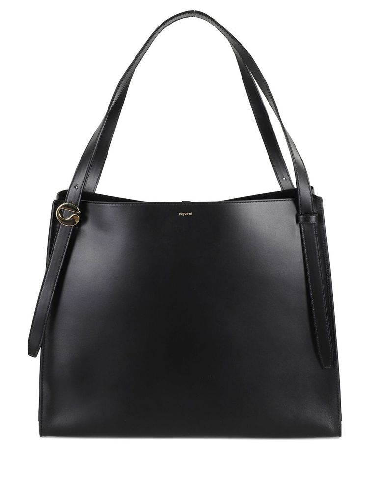 Lamb leather tote bag 'Midi Tortellino' in red
