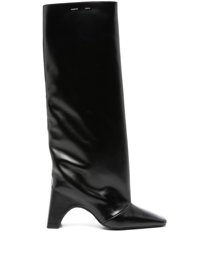 Coperni Knee-high Black Boots With Sculptural Heel In Multi