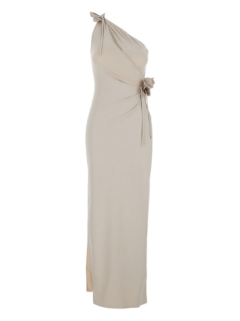 Coperni Asymmetrical Beige One-shoulder Midi Dress In Gray