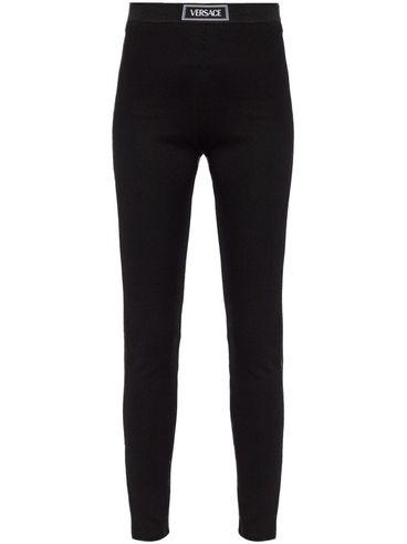 VERSACE - Black leggings with elastic waistband and logo