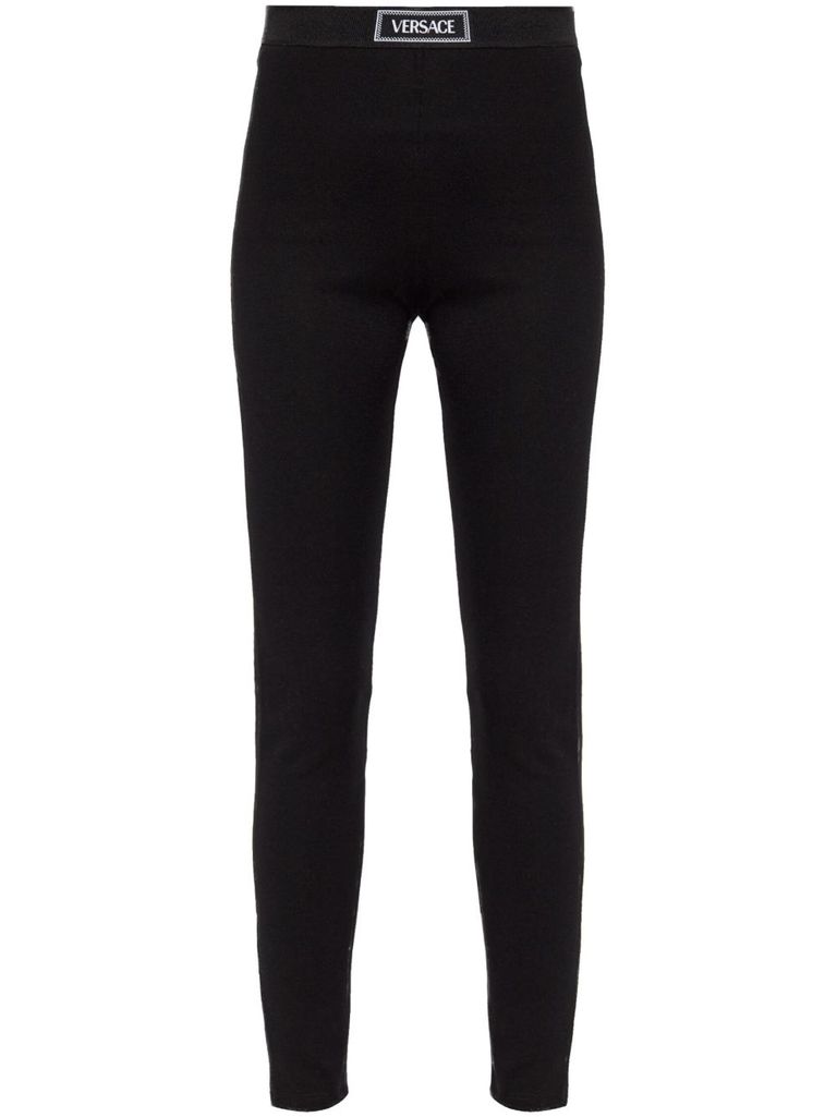 Versace Leggings With Logo In Black