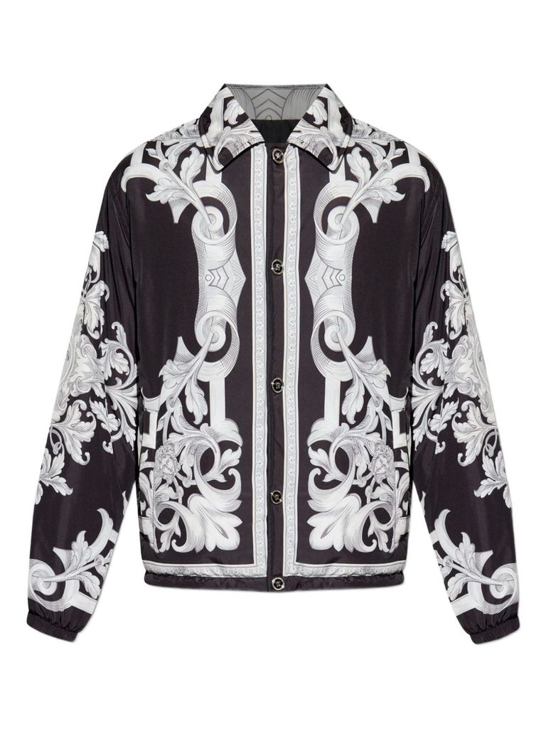 Versace Reversible Black Jacket With Baroque Print In Black