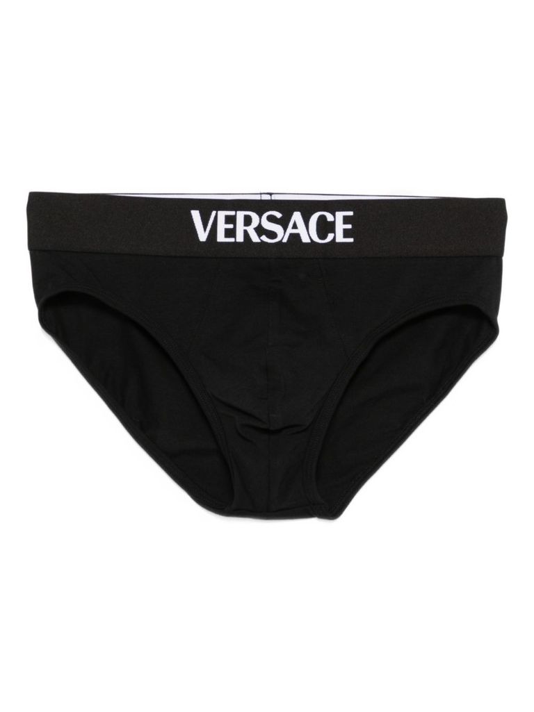 Versace Black Briefs With Elastic Waistband And Logo In Black