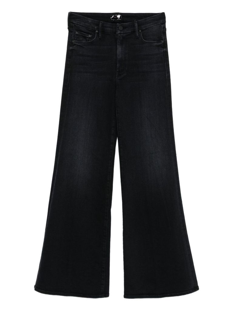 Mother Wide Black Jeans In Soft Cotton-modal Blend In Blue