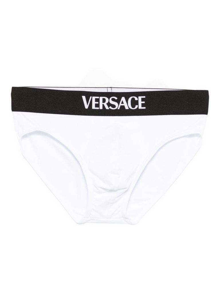 Versace Slip Bianchi Con Elastico In Vita Con Logo In White