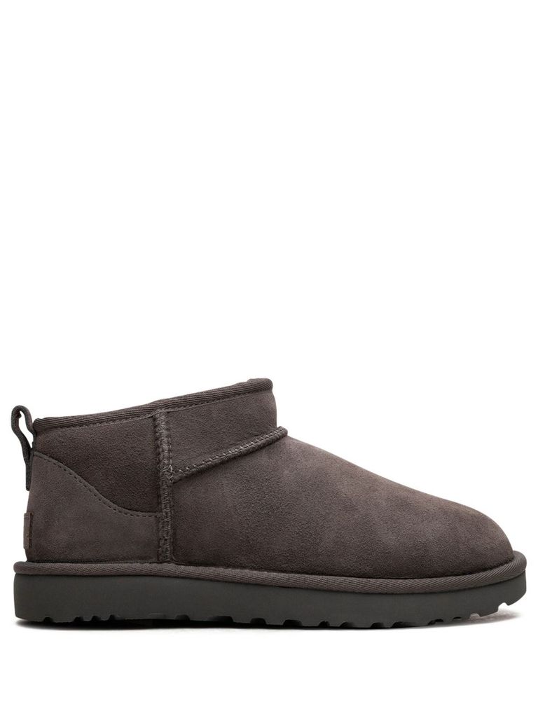 Ugg Dark Grey Suede Classic Ultra Mini Ankle Boots In Gray