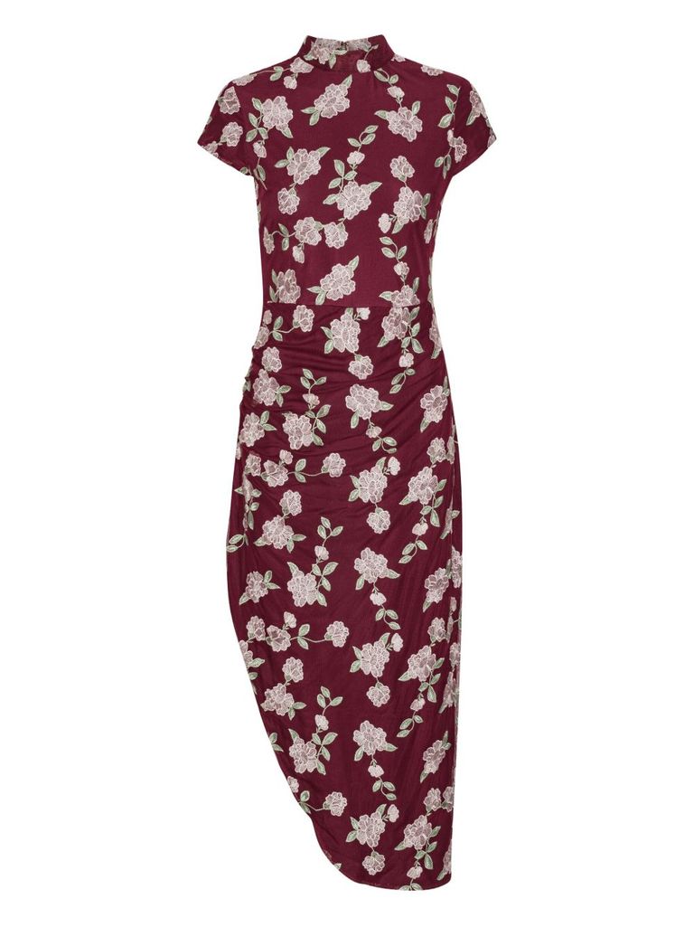 Rotate Birger Christensen Asymmetrical Mesh Midi Dress With Floral Embroidery In Multi