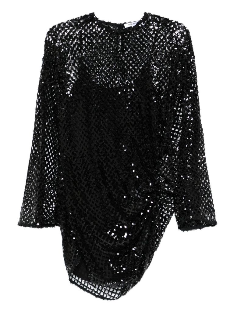 Attico Mesh Rushed Mini Dress In Black