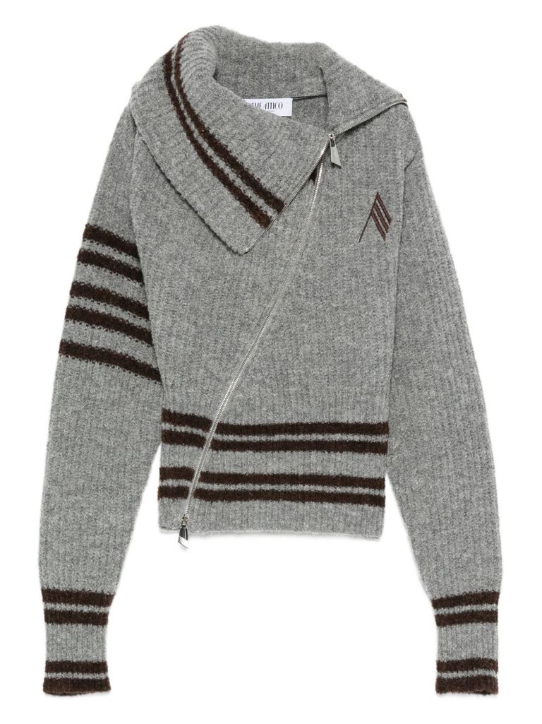 Attico Womens Asymmetric High-neck Knitted Cardigan Melange Grey In Gray