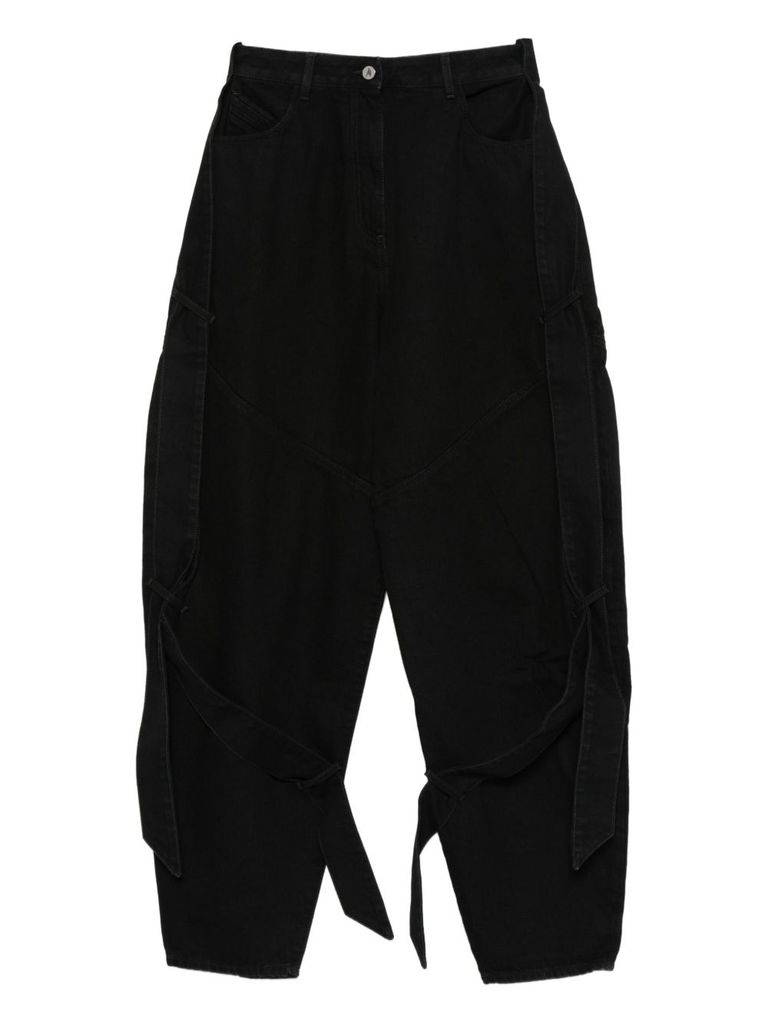 Attico Black Jeans With A Contrasting Panel Design And Tie Details In Black