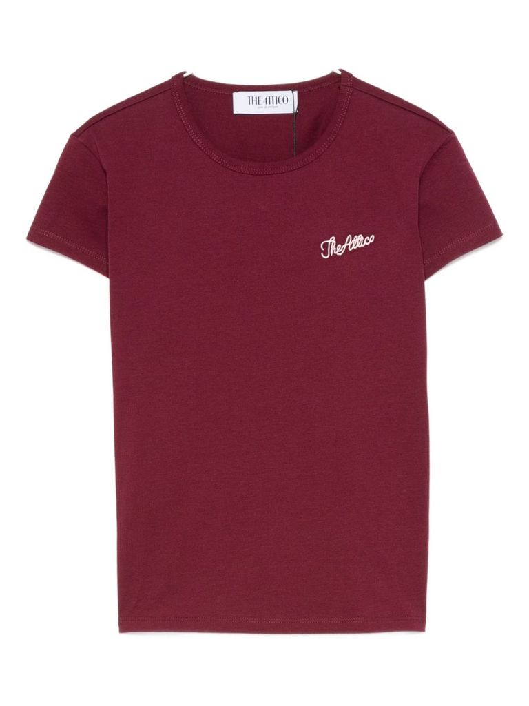 Attico Bordeauc Cotton T-shirt With Embroidered Logo In Red