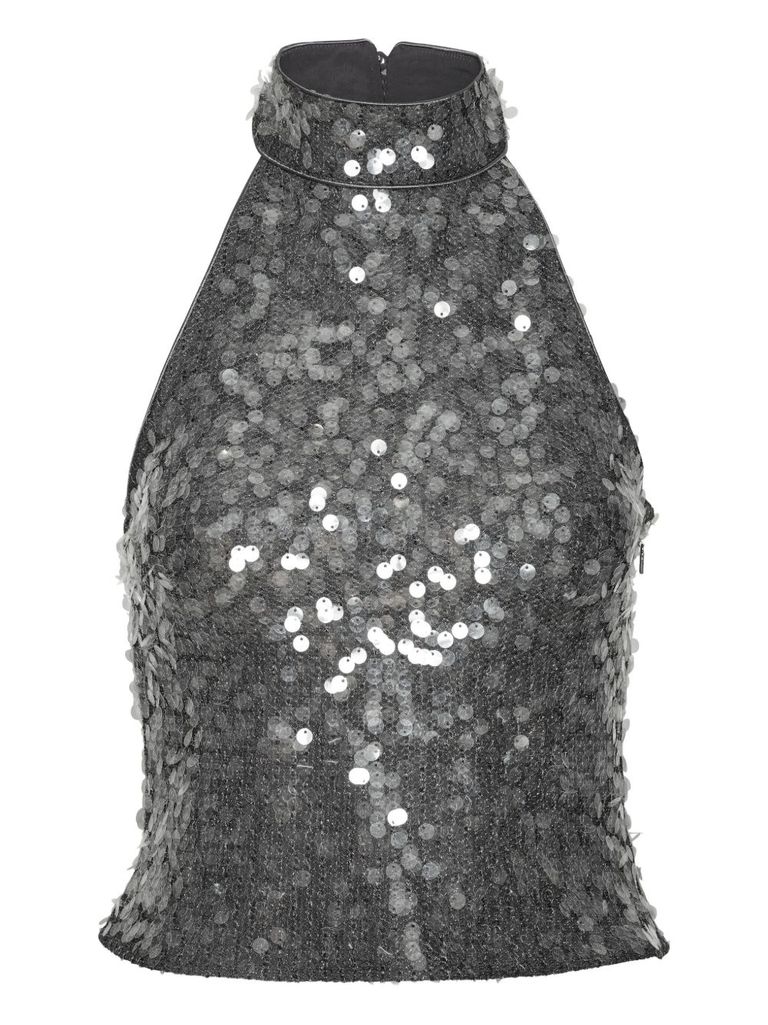 Rotate Birger Christensen Grey Halter Top With Paillettes In Gray