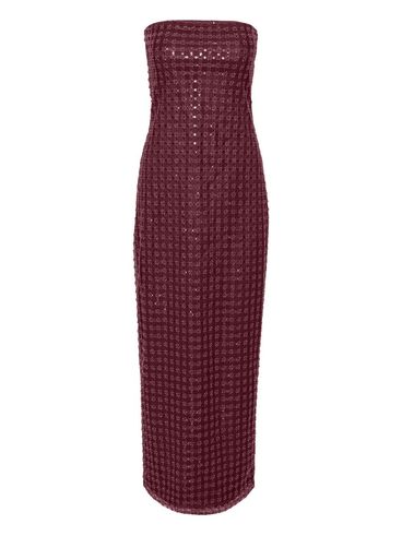 ROTATE - Abito lungo a tubino bordeaux con paillettes