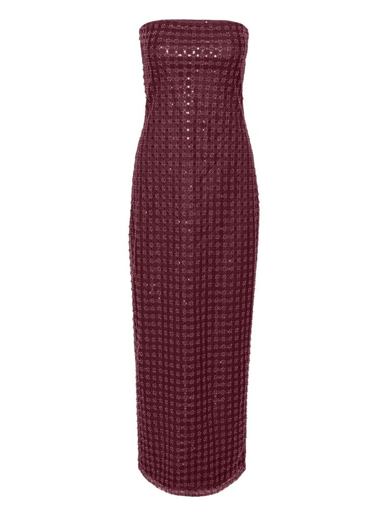 Rotate Birger Christensen Rotate Bordeaux Evening Dress With All-over Paillettes In Burgundy