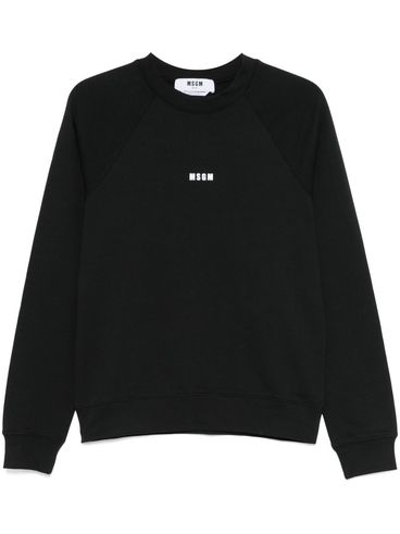MSGM - Felpa girocollo in cotone nero con logo