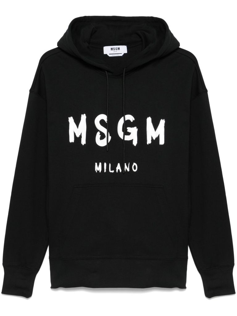 Msgm Black Cotton Crewneck Sweatshirt With Logo In Black