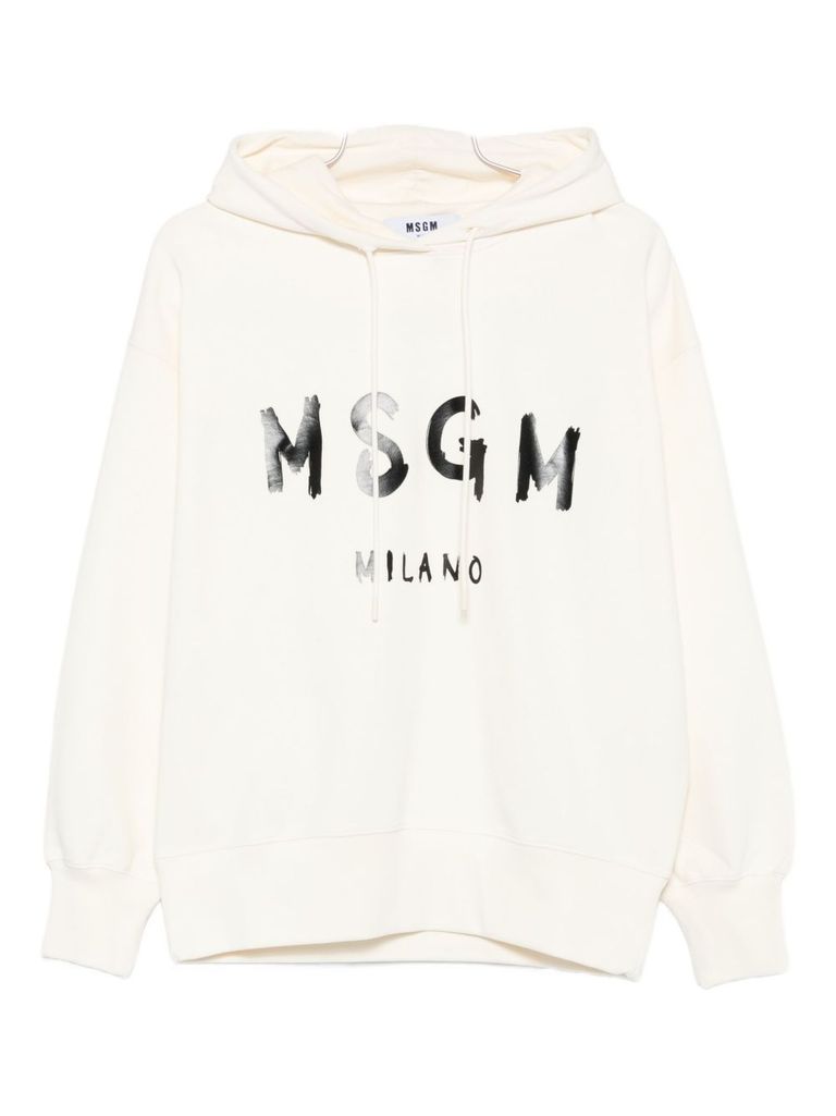 Msgm White Cotton Crewneck Sweatshirt With Logo In White