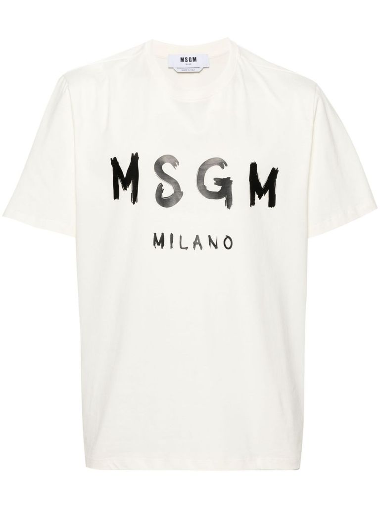Msgm Cotton T-shirt With Front Printed Logo In White