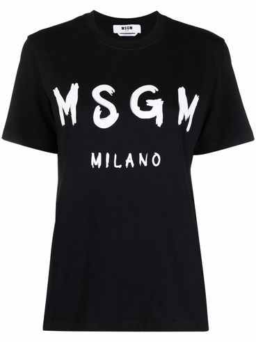 MSGM - T-shirt girocollo in cotone nero con logo