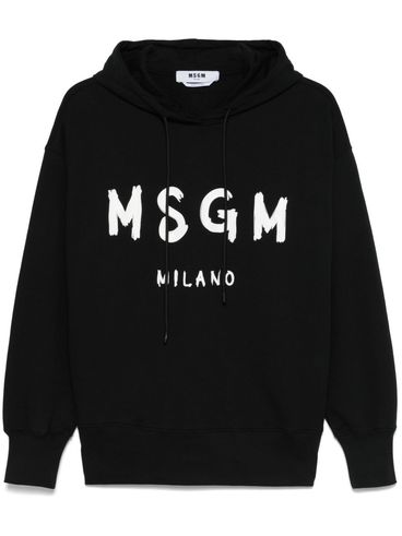 MSGM - Felpa con cappuccio in cotone nero con logo