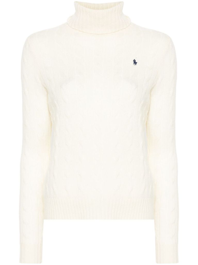 Polo Ralph Lauren Cable-knit Wool-cashmere Blend Turtleneck Sweater In White
