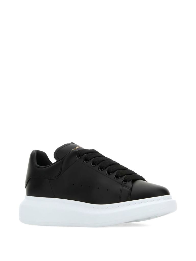 Alexander Mcqueen Oversized Black Leather Sneakers With Contrasting Platform In Black