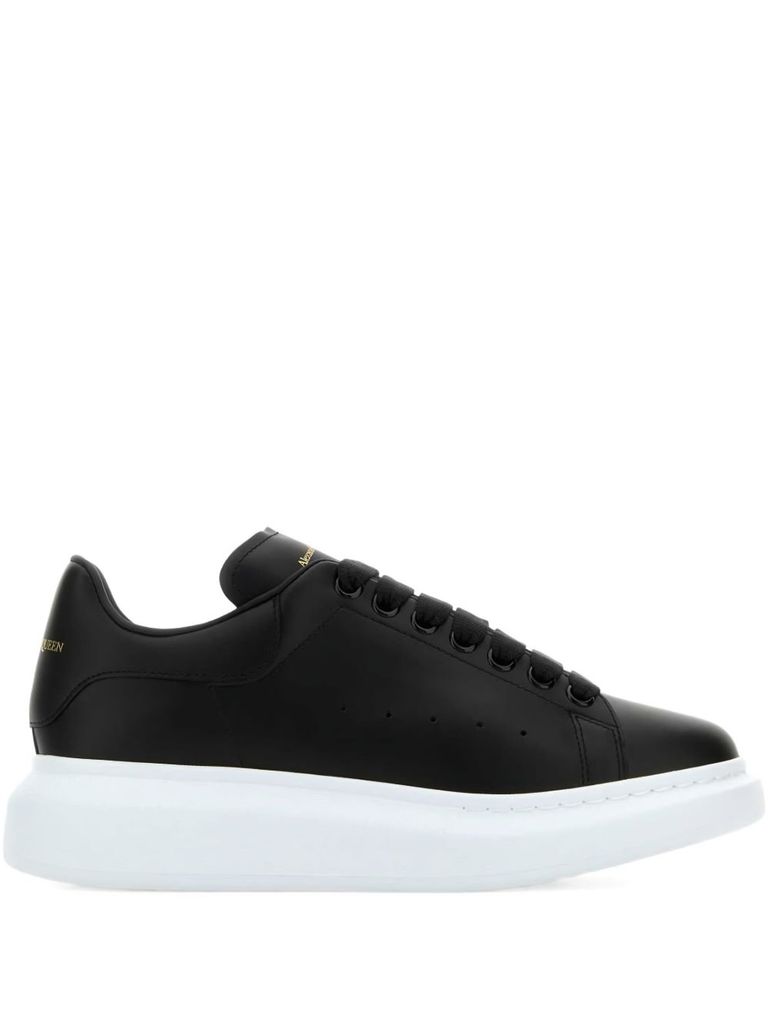 Alexander Mcqueen Oversized Black Leather Sneakers With Contrasting Platform In Black