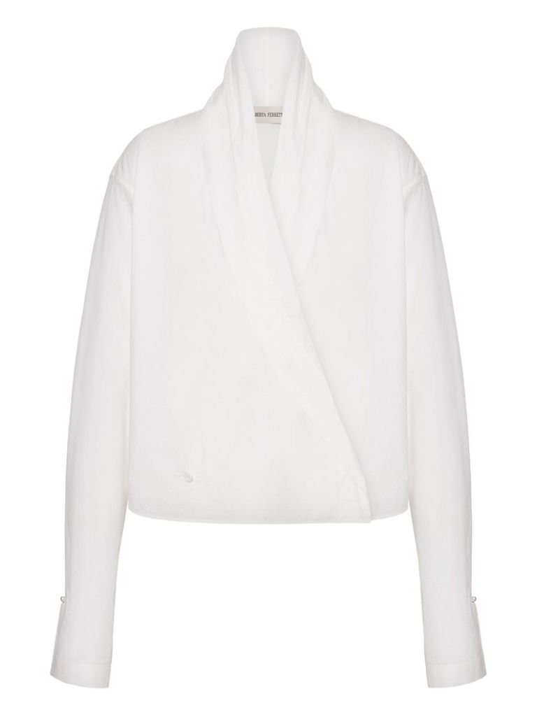 Alberta Ferretti White Cotton Blouse With Wrap Design In White