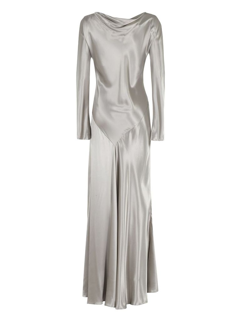 Alberta Ferretti Long Satin Dress With Bias-cut Fabric In Silver