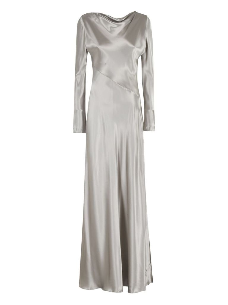 Alberta Ferretti Long Satin Dress With Bias-cut Fabric In Silver