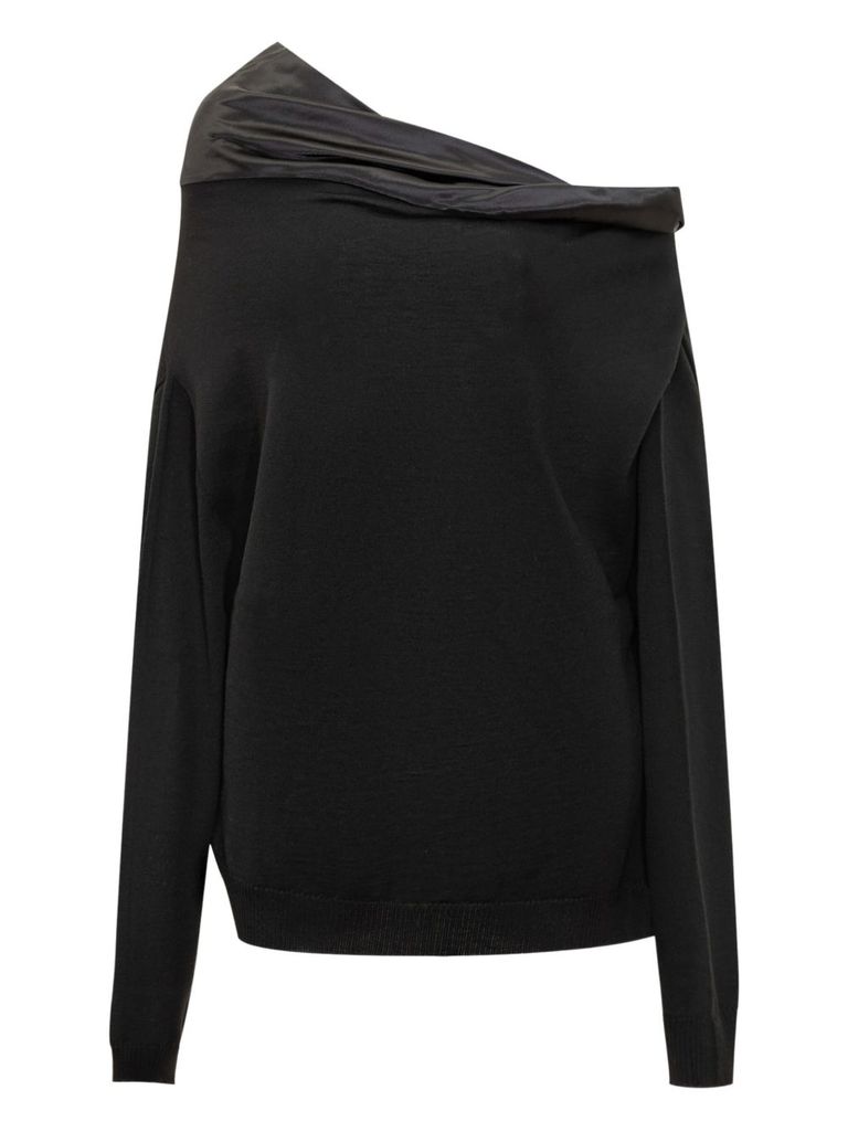 Alberta Ferretti Sweater In Black With A Refined Satin Insert In Black