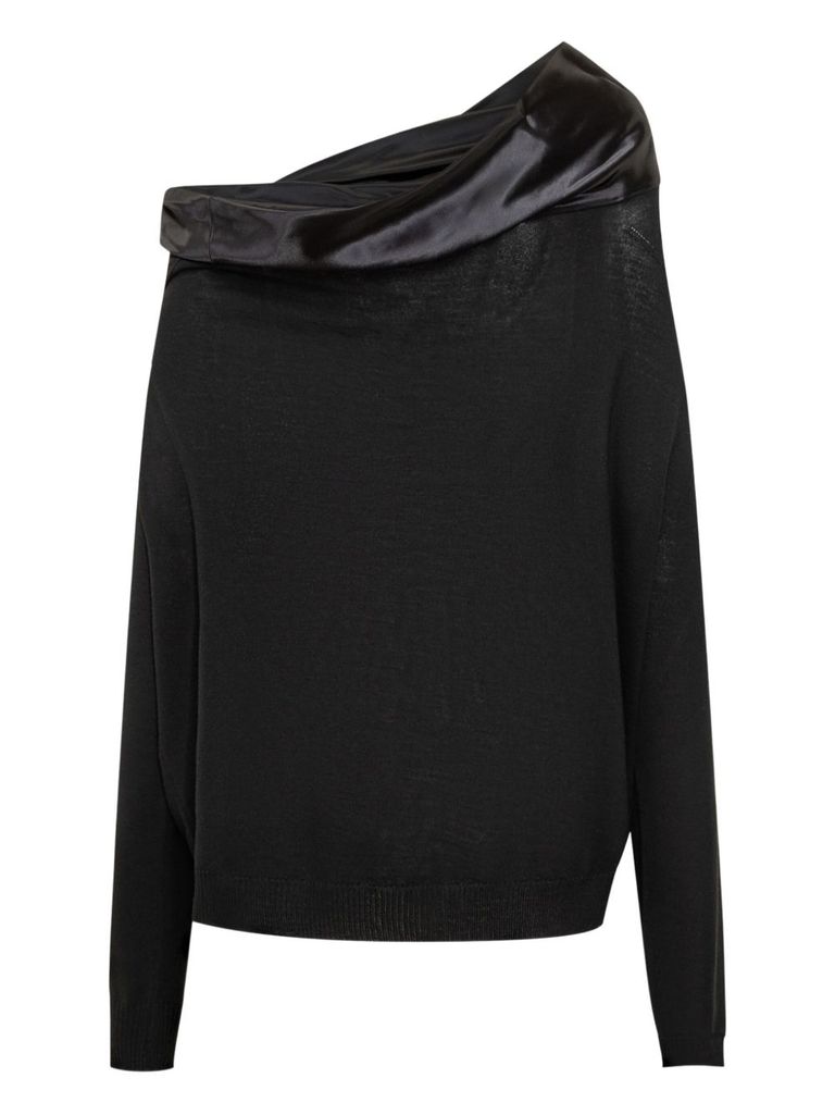 Alberta Ferretti Sweater In Black With A Refined Satin Insert In Black