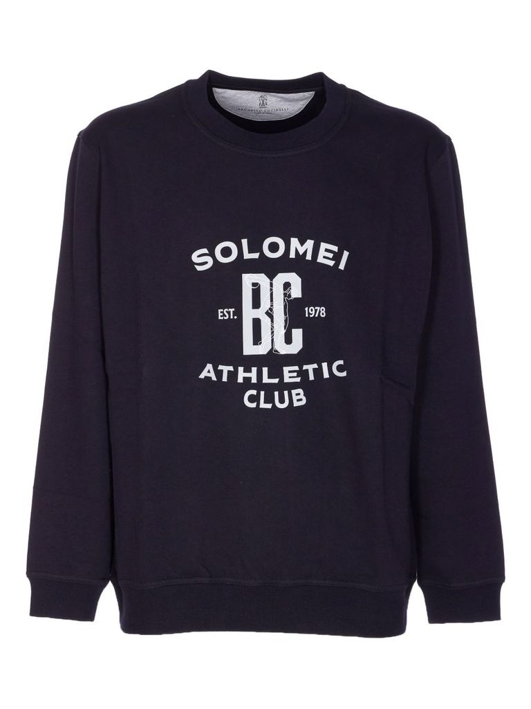 Brunello Cucinelli Sweatshirt In Blue With A Crew Neck And Pint In Purple